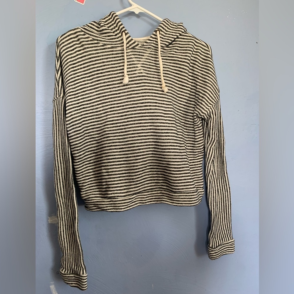Forever 21 Cropped Striped Hoodie Grey and White​​​